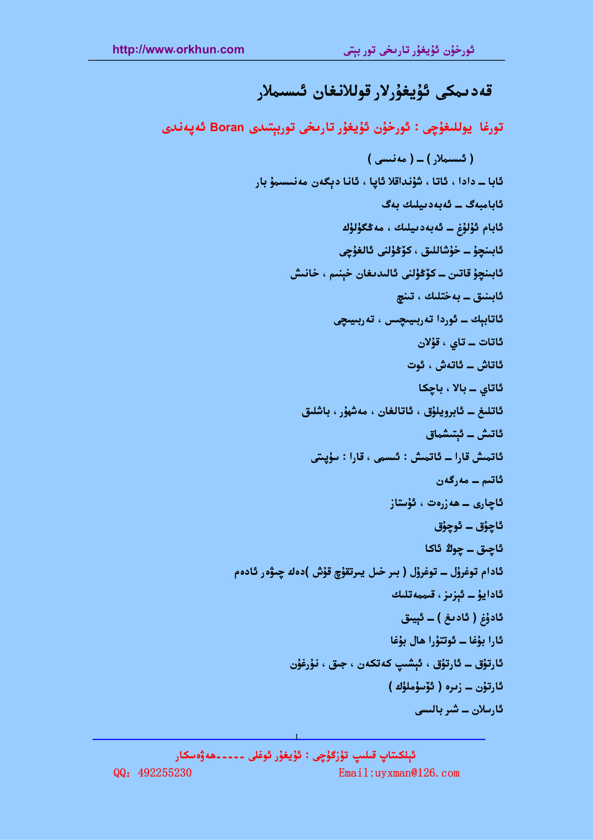 قەدىمكى ئۇيغۇرلار قوللانغان ئىسىملار